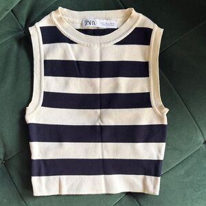 ZARA Sleeveless Striped Knit Tank — Navy and Cream